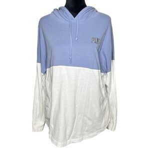 PINK Periwinkle White Color Block “Love Pink” Cotton Hoodie Women’s Size Medium